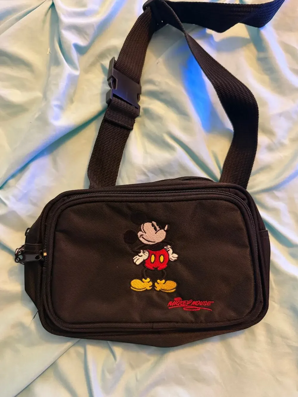 Walt Disney World Mickey Mouse Fanny Pack Black Belt Bag Crossbody Embroidered